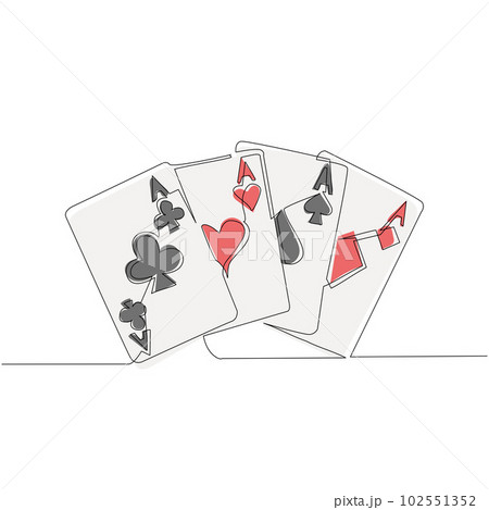 Single one line drawing poker playing cards suit spades design