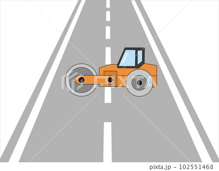 舗装道路をつくるロードローラーの車両。 102551468