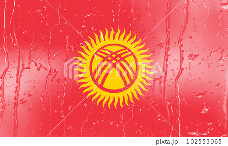 3D Flag of Kyrgyzstan on a glass 102553065