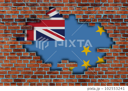 3D Flag of Tuvalu behind the broken old stone wall background. 3D Flag of Tuvalu behind the broken old stone wall background. 102553241