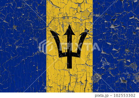 3D Flag of Barbados on an old stone wall background. 102553302