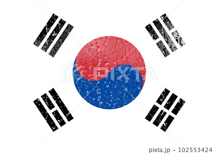3D Flag of South Korea on a glass with water drop background. 3D Flag of South Korea on a glass with water drop background. 102553424