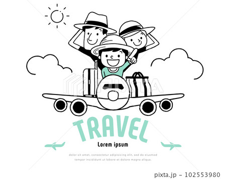 ベクターイラスト素材：飛行機で旅行する家族セット 102553980