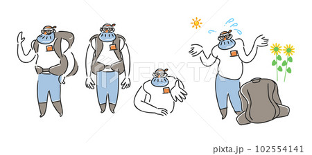 ひげの外国人男性旅行客のポーズ　セット　イラスト素材 102554141