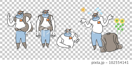 ひげの外国人男性旅行客のポーズ　セット　イラスト素材 102554141