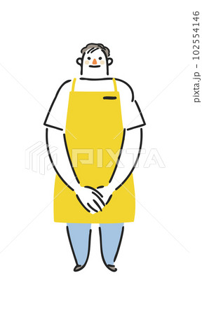 黄色いエプロンを付けた男性　セット　イラスト素材 102554146