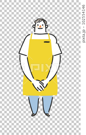黄色いエプロンを付けた男性　セット　イラスト素材 102554146