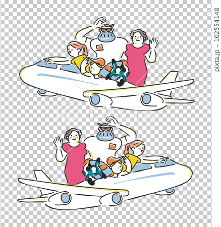 微笑的外國遊客與家人一起乘坐飛機入境設置插圖素材 102554148