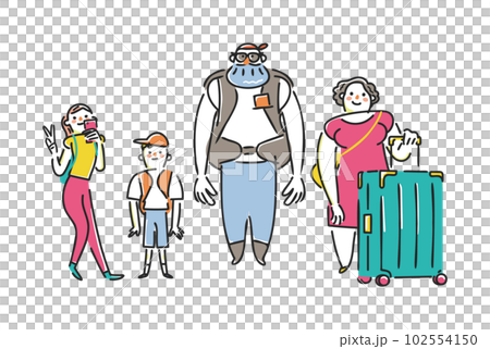 攜帶大件行李入境的外國遊客集插畫素材 102554150