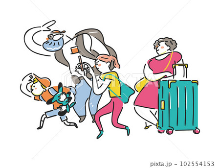 興味津々で観光地を見る外国人旅行客　インバウンド　イラスト素材 102554153