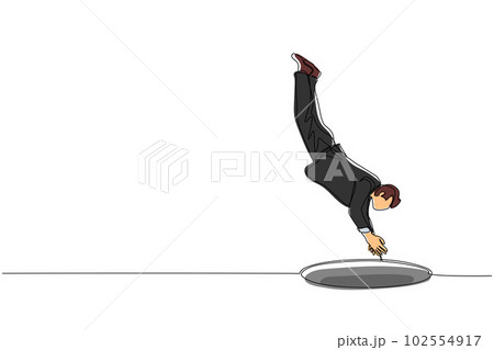 Single continuous line drawing businessman jump into hole. Concept of failure to take advantage of business opportunities. Depressed and business failure concept. One line draw graphic design vector 102554917