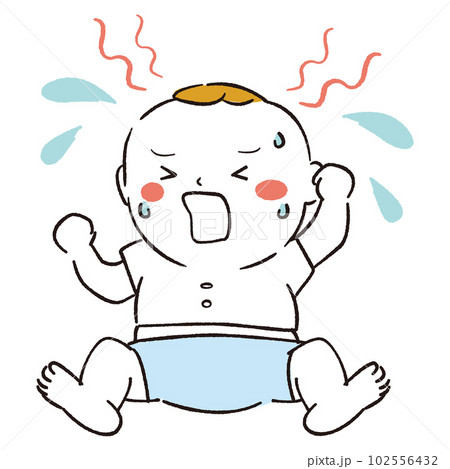 線画　暑くて汗っかきな赤ちゃん　夏 102556432