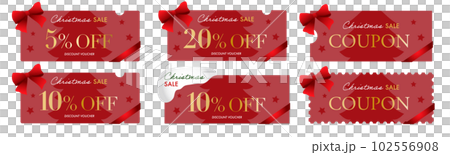 紅色聖誕樹的矢量設計集和聖誕節絲帶折扣優惠券 102556908