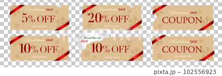 Simple beige and red ribbon coupon vector design set for Christmas sale 102556923