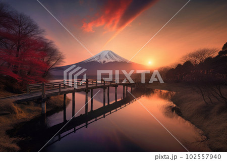 美しい日本の秋の風景、富士山のイラスト素材 [102557940] - PIXTA