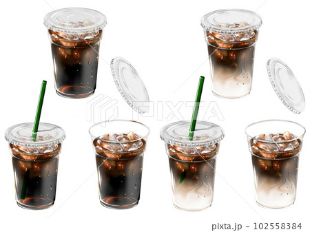 アイスコーヒーとアイスカフェオレ プラカップ ストロー 蓋 102558384