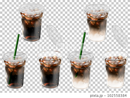アイスコーヒーとアイスカフェオレ プラカップ ストロー 蓋 102558384