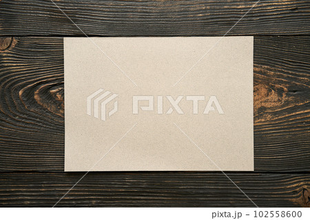 Blank craft paper mock-up with copy space on dark wooden background. 102558600