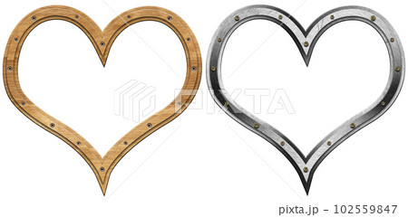 Hearts with Wooden and Metal Frame Isolated on White Background Hearts with Wooden and Metal Frame Isolated on White Background 102559847