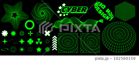 Cyberpunk design elements in retro futuristic style. Y2k aesthetic. 102560150