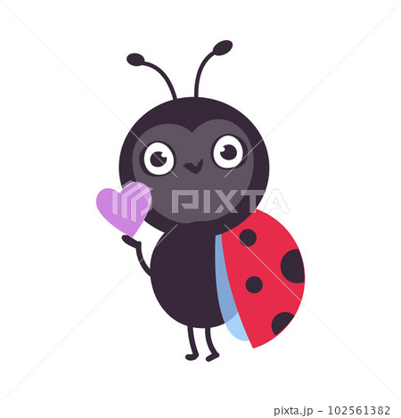 Cute ladybug with heart. Little ladybird insect mascot cartoon vector illustration Cute ladybug with heart. Little ladybird insect mascot cartoon vector illustration 102561382