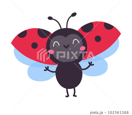 Cute funny flying ladybug. Little ladybird insect mascot cartoon vector illustration 102561388