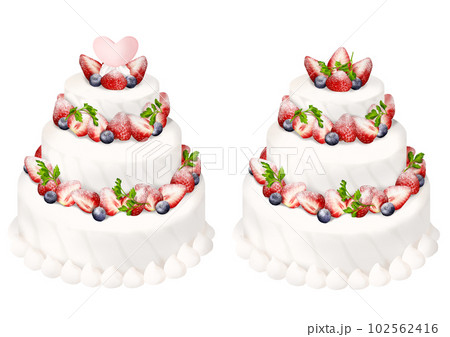ウェディングケーキ 3段 苺 生クリーム ハートプレート 102562416