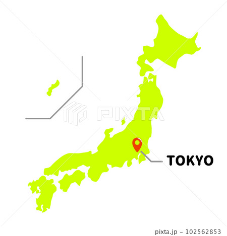 日本地図の中の東京の位置をマップピンで示したベクターイラスト。の 