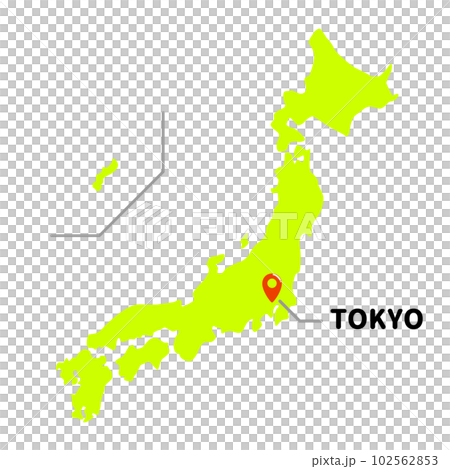 用地圖別針顯示東京在日本地圖中的位置的矢量圖。 102562853