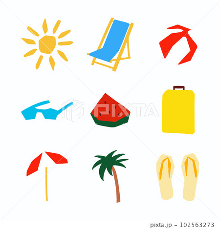 Set summer vacation symbol illustration in cuttingのイラスト素材