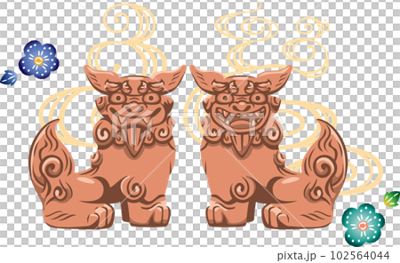 沖繩的守護神 Shisa 和 Bingata 的圖像插圖 沖繩的守護神 Shisa 和 Bingata 的圖像插圖 102564044