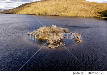 Aerial view of the Lough Anna island - County Donegal, Ireland 102564672