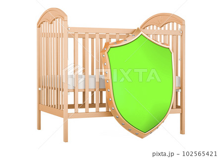 Baby crib, infant bed with shield. 3D rendering Baby crib, infant bed with shield. 3D rendering 102565421