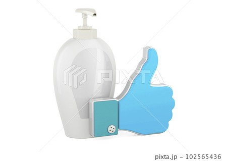 Soap bottle dispenser with like icon. 3D rendering 102565436