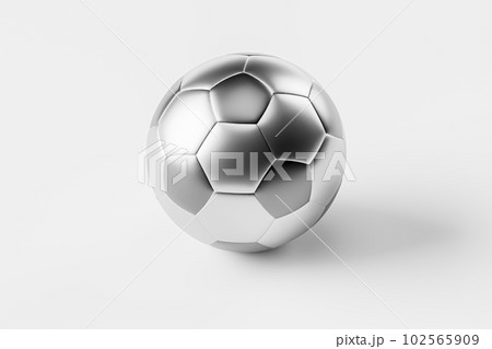 Futuristic soccer ball made of metal on white background 102565909