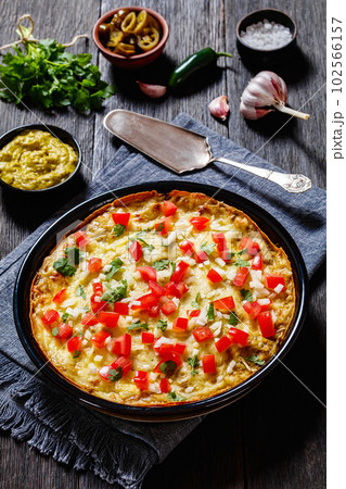 Green Chile Enchilada Casserole in baking dish Green Chile Enchilada Casserole in baking dish 102566157