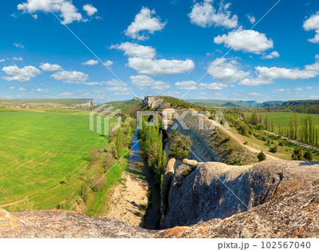 Spring Crimea Mountain landscape with rocks and river (Ukraine). Spring Crimea Mountain landscape with rocks and river (Ukraine). 102567040