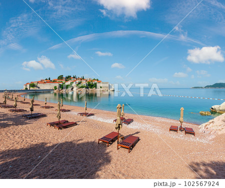 Pink sandy Milocer Beach (Montenegro, Sveti Stefan) 102567924