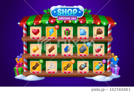 Christmas winter sale ui game shop frame with snow 102568861