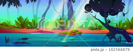 Tropical river water in jungle forest landscape Tropical river water in jungle forest landscape 102568879