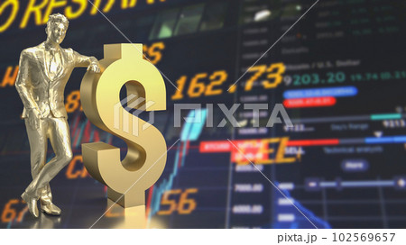 The Business man and Dollar gold on Chart Background 3d Rendering 102569657