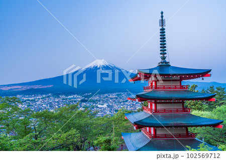(山梨県)日本の美・新緑の新倉山浅間公園から望む富士山 早朝 (山梨県)日本の美・新緑の新倉山浅間公園から望む富士山 早朝 102569712