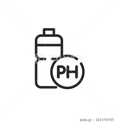 Vector Icon Illustrating a Water Bottle and PH Indicator Symbol for Healthy Lifestyle. Alkaline Water PH Balance Outline Isolated Icon. 102570785