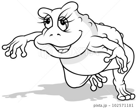 Drawing of a Smiling Dancing Frog 102571181