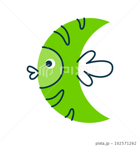 Fish cartoon character with funny face, math shape, emotion of happiness. Vector fish geometry shape, preschool education element 102571262