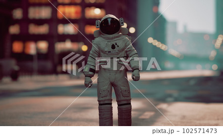 lonely astronaut in deserted city 102571473