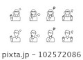 ネガティブな感情の女の子と男の子のイラスト。シンプルな線画のアイコンセット。 102572086