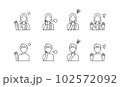 ネガティブな感情の医師と看護師のイラスト。シンプルな線画のアイコンセット。 102572092