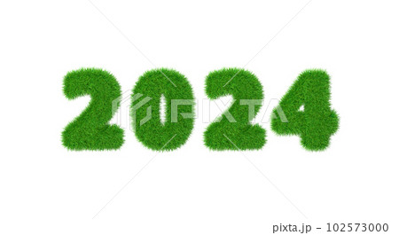 Happy New 2024 Year. Holiday new year green grass figures isolated on white background. 3d render Happy New 2024 Year. Holiday new year green grass figures isolated on white background. 3d render 102573000