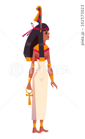 Flat ancient Egyptian goddess Maat of justice with feather in hair Flat ancient Egyptian goddess Maat of justice with feather in hair 102573023
